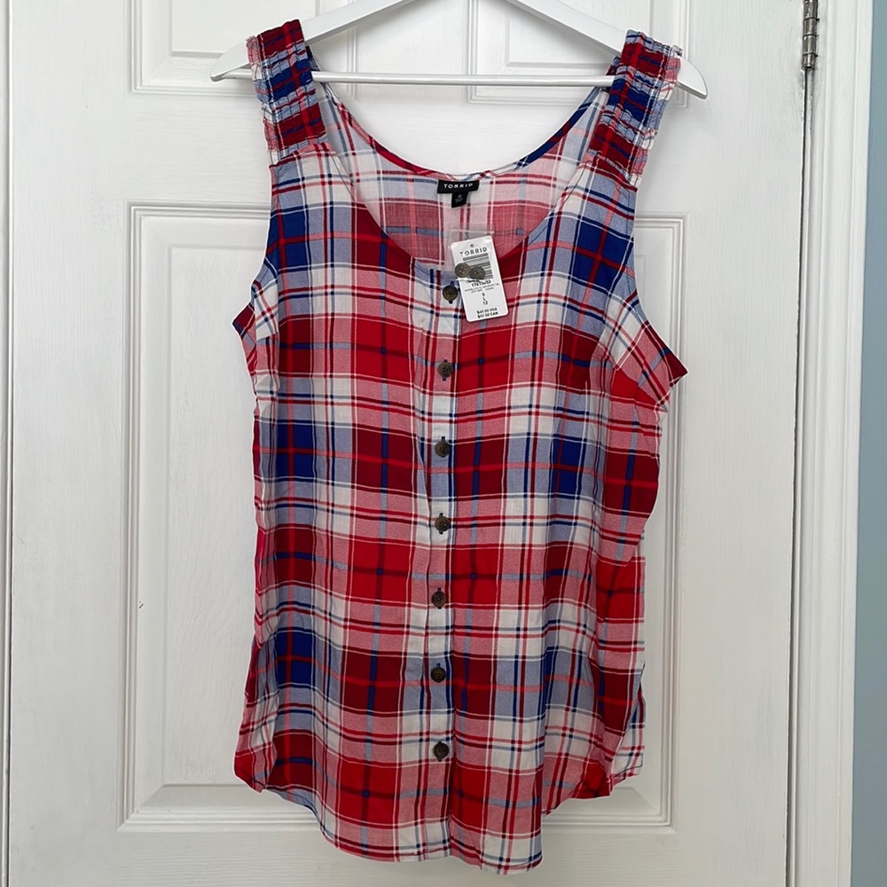 NWT plaid button front tank